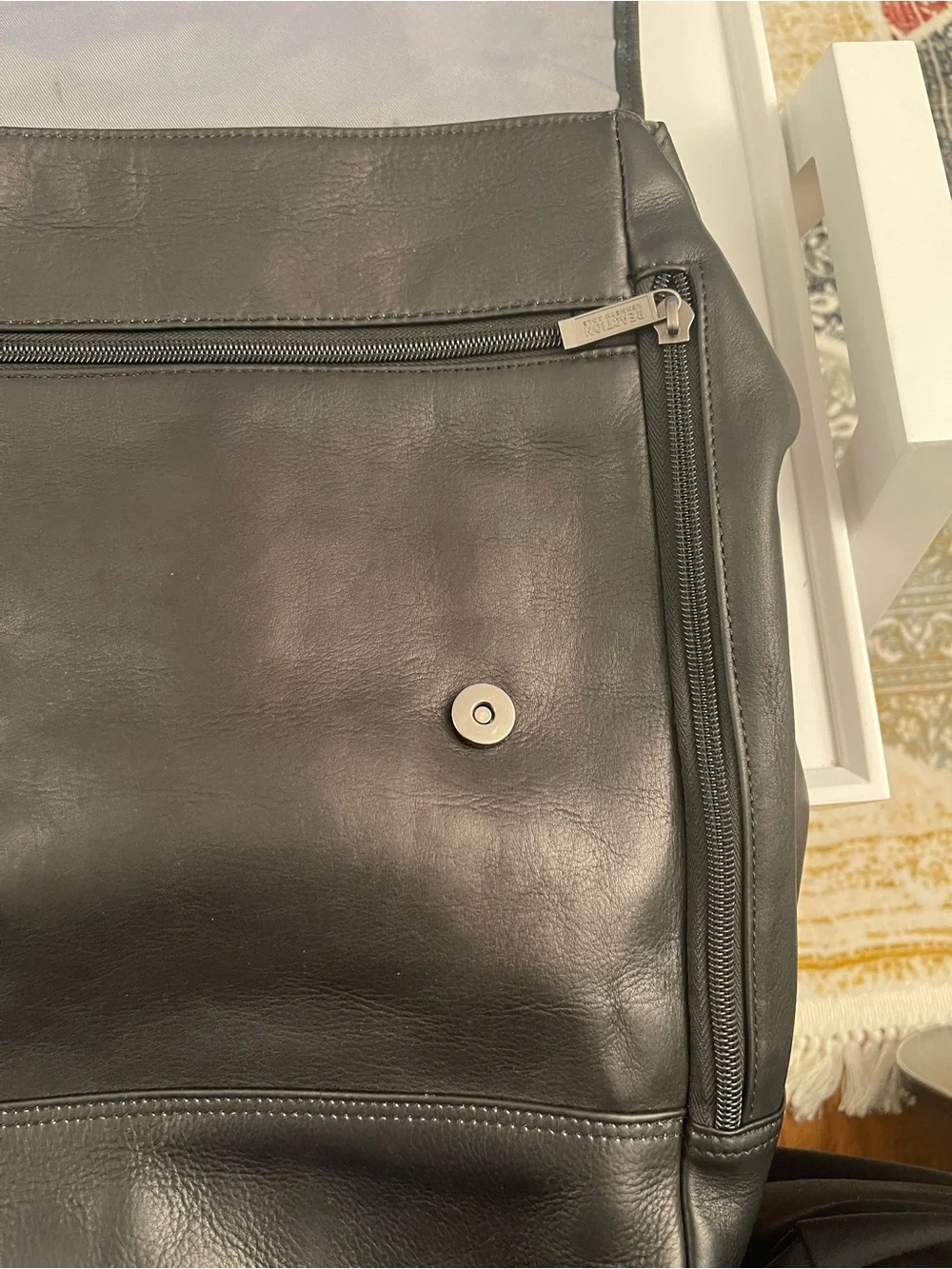 Kenneth Cole Reaction Black Leather Backpack with Buckle Pocket